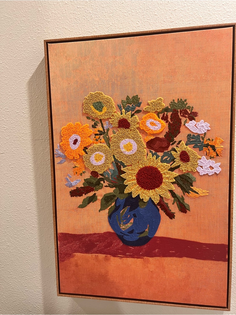 Embroidered Sunflower Bouquet Wall Art - Orange and Blue